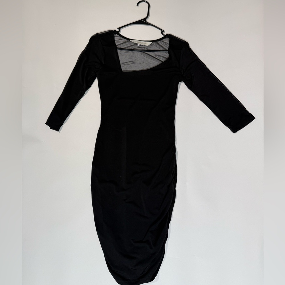 Nicki Minaj Stylish Black Midi Dress with Sheer Detail